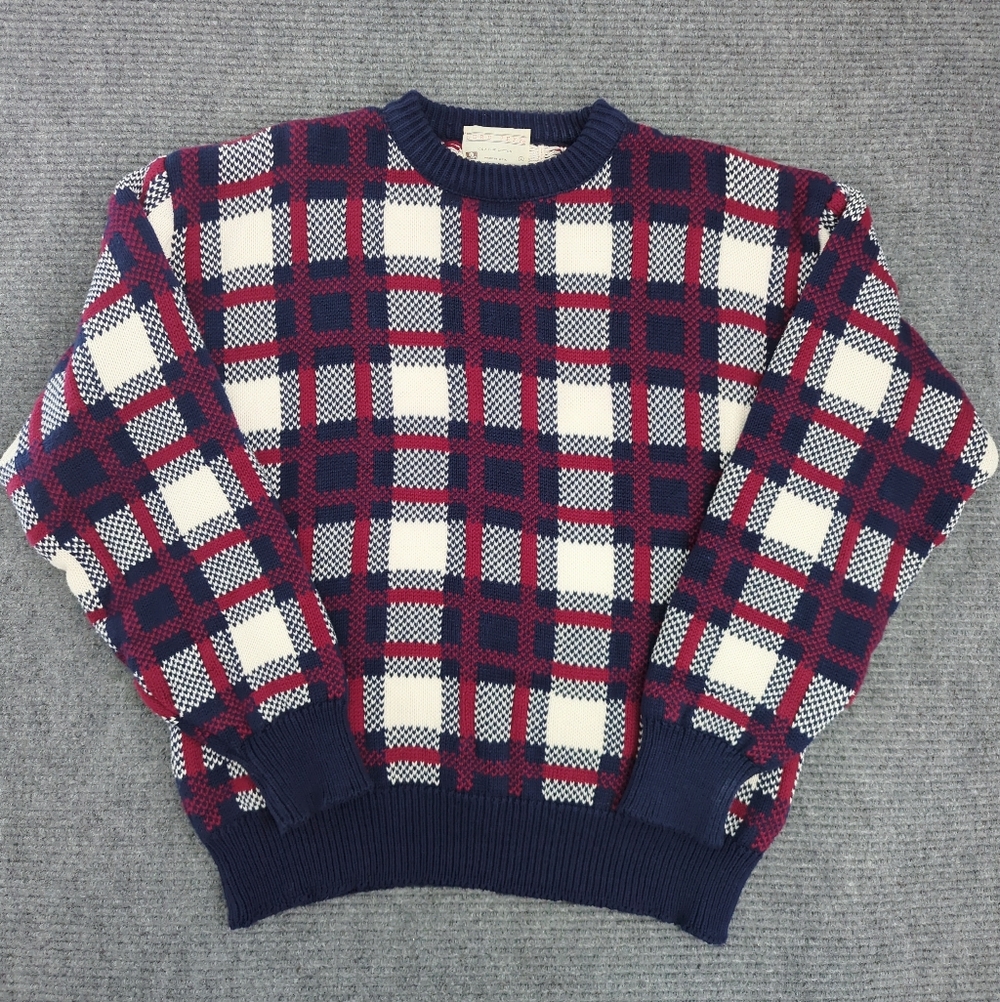 Lord Jeff VTG Heavy Plaid Knit Sweater Made in USA, Cotton, Academia, Americana